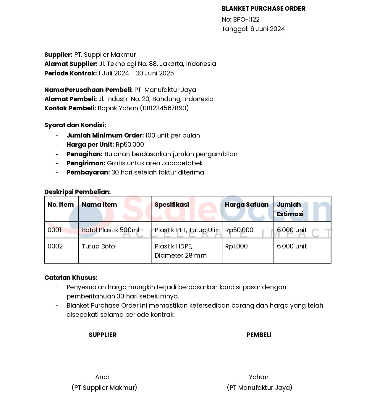 Contoh Purchase Order Form