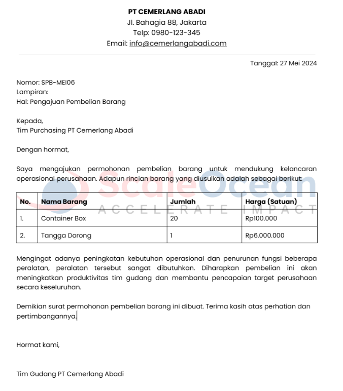 Contoh Surat Pengajuan Barang