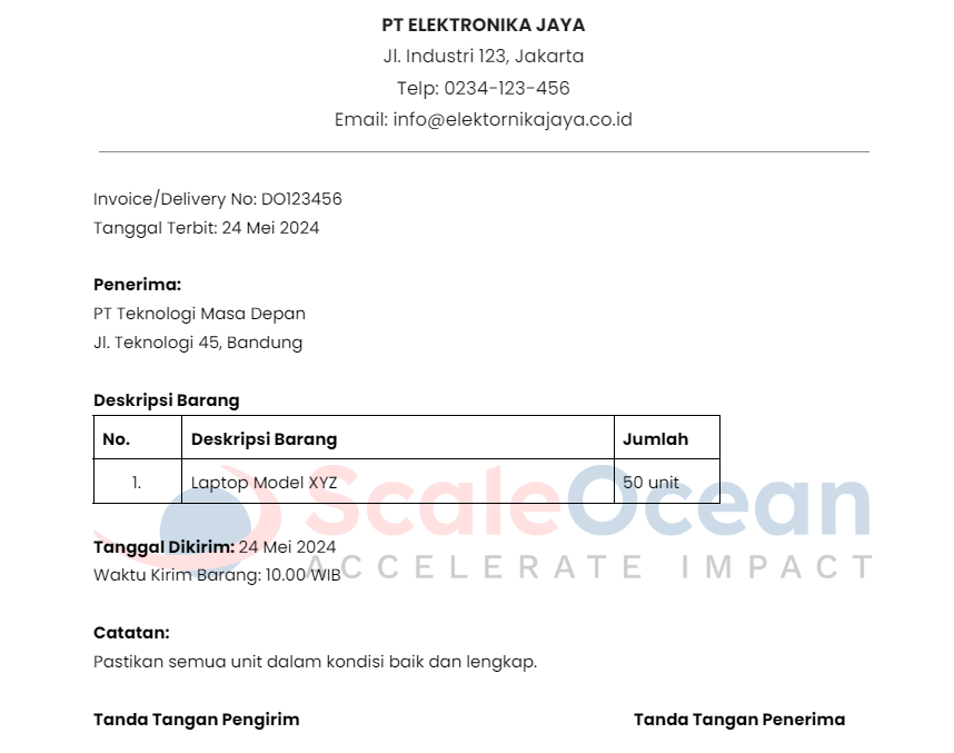 Contoh Delivery Order Template