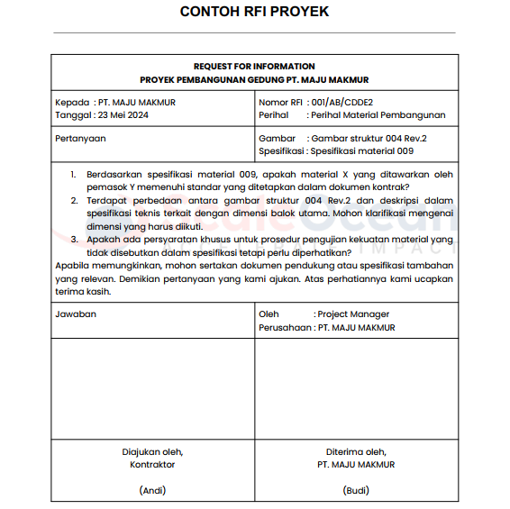 Contoh RFI Proyek Konstruksi