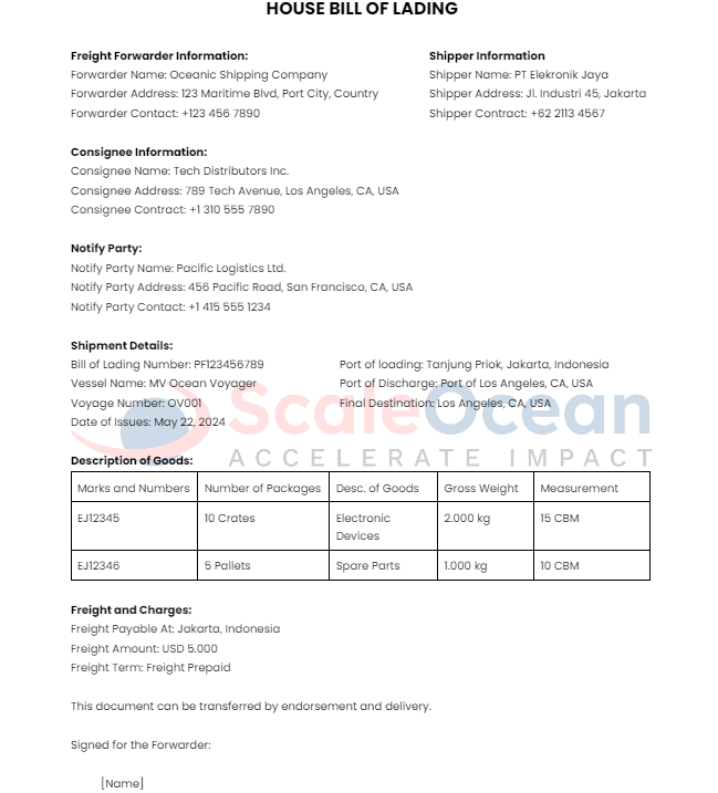 Contoh bill of lading house