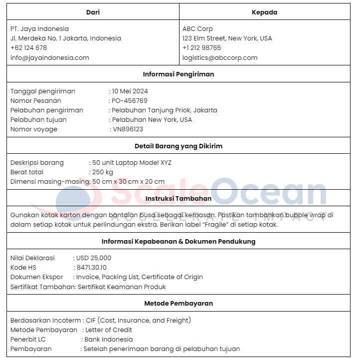 Format dokumen shipping instruction