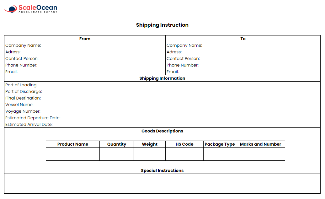 Contoh shipping instruction