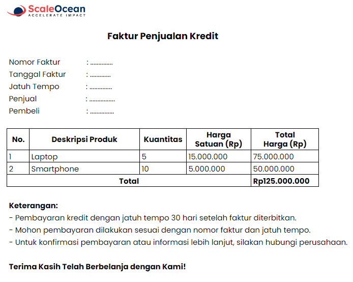 Contoh faktur penjualan kredit