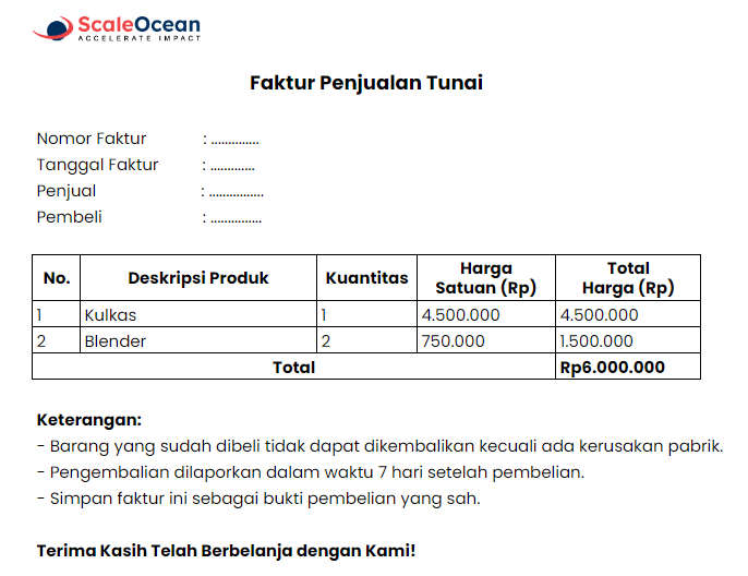 Contoh faktor penjualan tunai