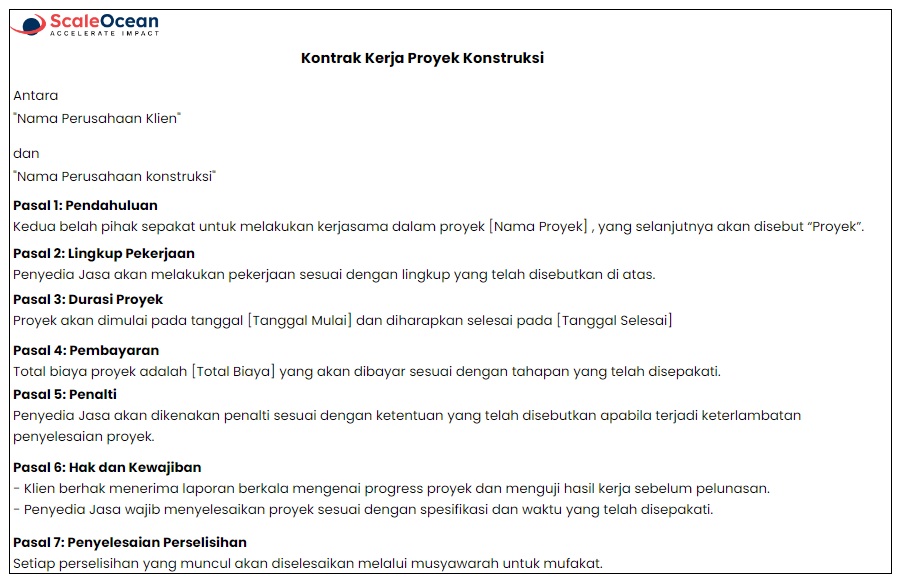 Contoh surat kontrak kerja proyek