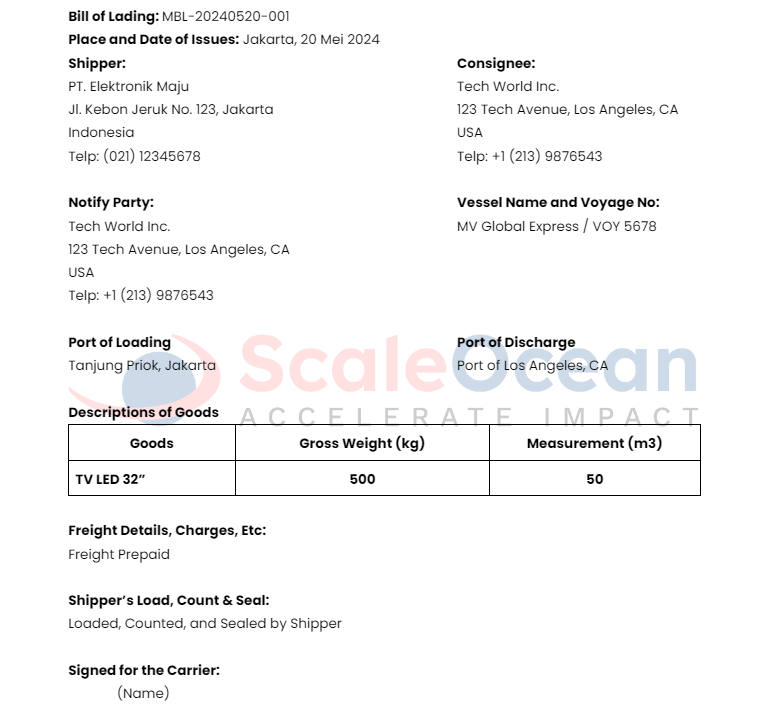 Contoh master bill of lading