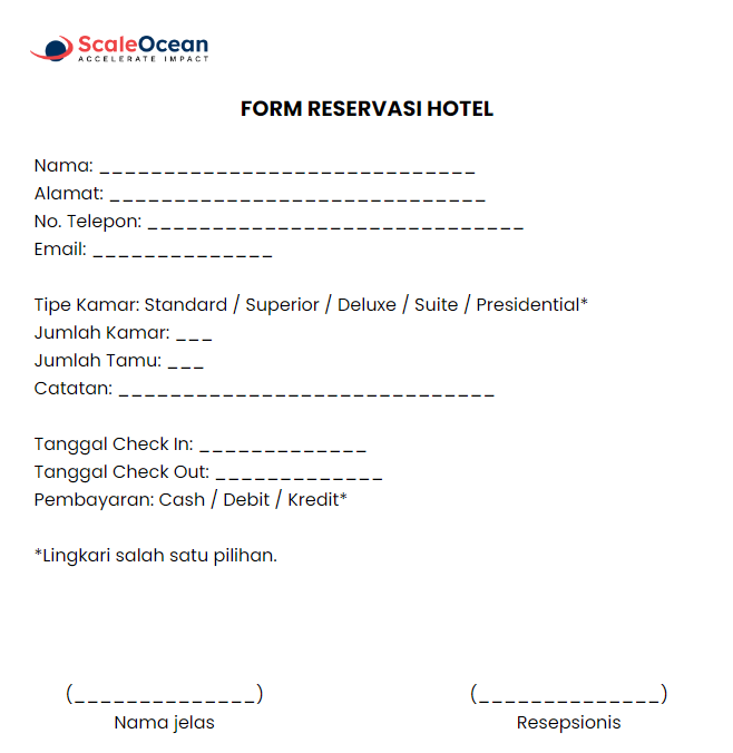 Contoh Form Reservasi Hotel