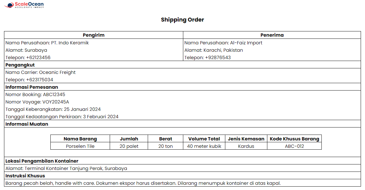 Contoh shipping order