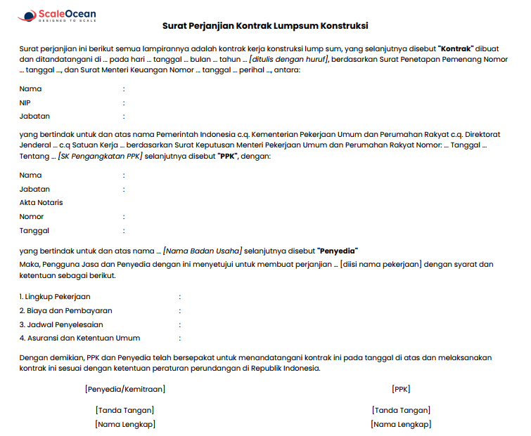 contoh kontrak lumpsum konstruksi