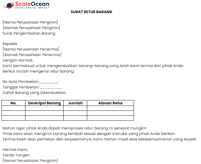 Contoh Surat Retur Barang