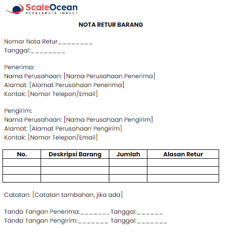 Contoh Nota Retur Barang