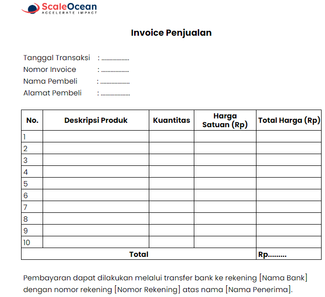 Contoh invoice penjualan barang