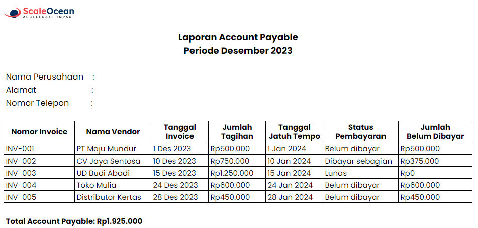 Contoh laporan account payable