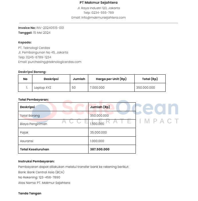 contoh invoice pengiriman barang